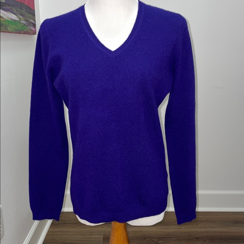 Royal Purple Cashmere V-neck Sweater sz Medium, FREE scarf w/purchase.